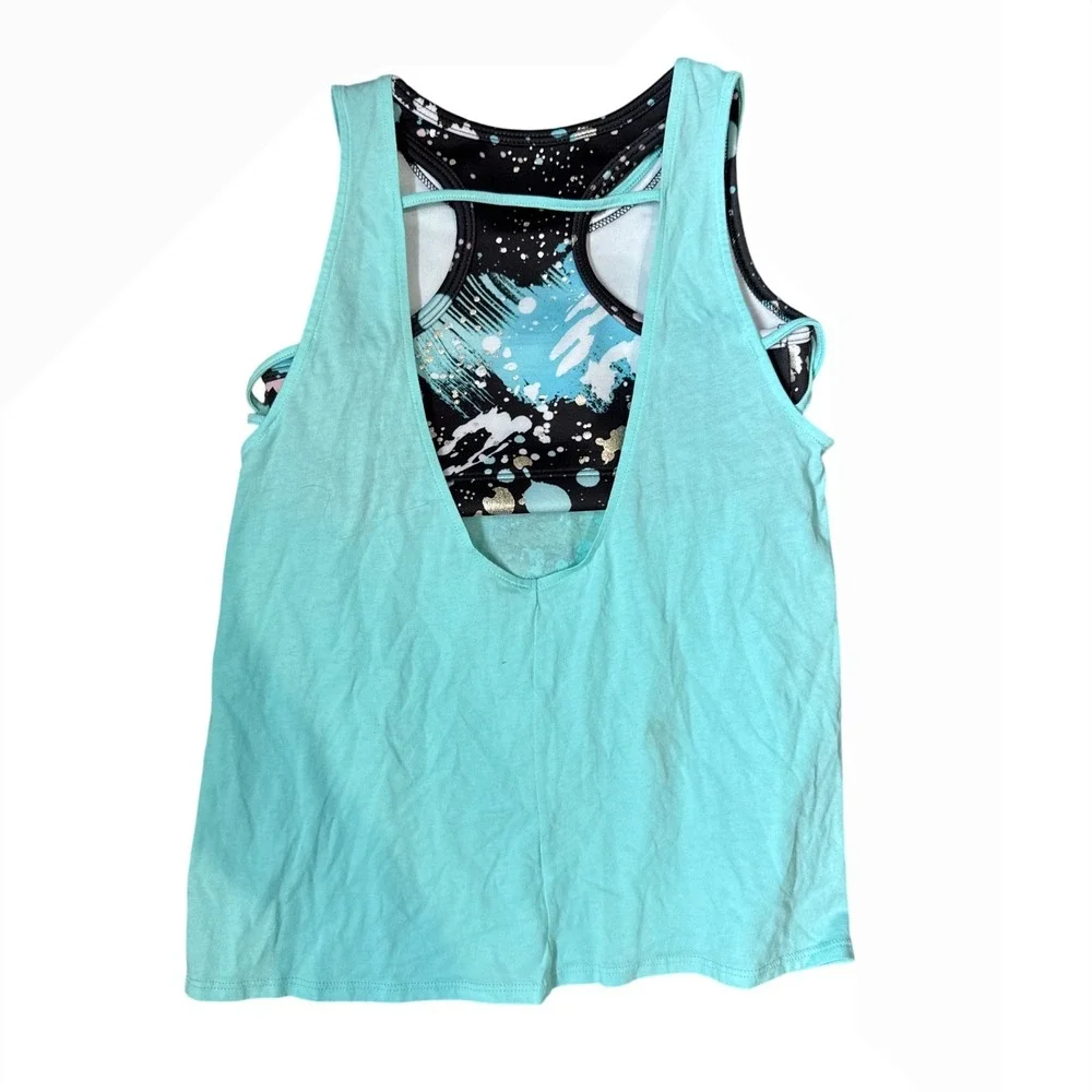 Justice Girls Turquoise Gymnast Star Tank Top & Black‎ Paint Splatter Leggings